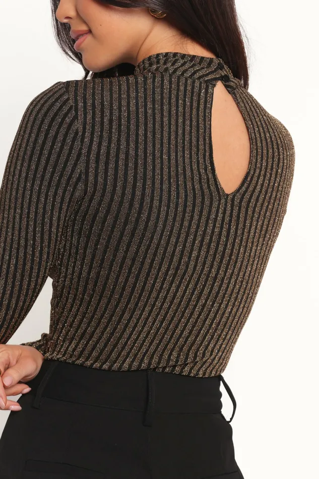 Bodysuits Petal and Pup Women Vienah Long Sleeve Bodysuit Black Gold