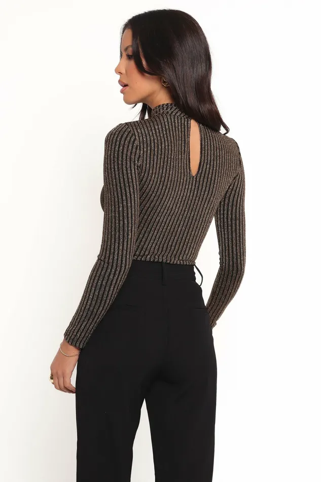 Bodysuits Petal and Pup Women Vienah Long Sleeve Bodysuit Black Gold