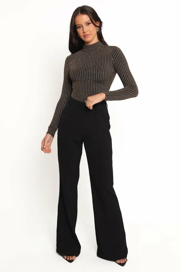 Bodysuits Petal and Pup Women Vienah Long Sleeve Bodysuit Black Gold