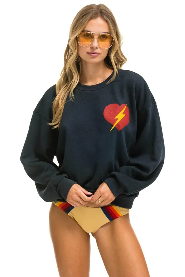 Bolt Heart Relaxed Crew Sweatshirt 8211 Charcoal WomenMen Aviator Nation Sweatshirts Bolt Heart Relaxed Crew Sweatshirt 8211 Charcoal WomenMen Aviator Nation Sweatshirts