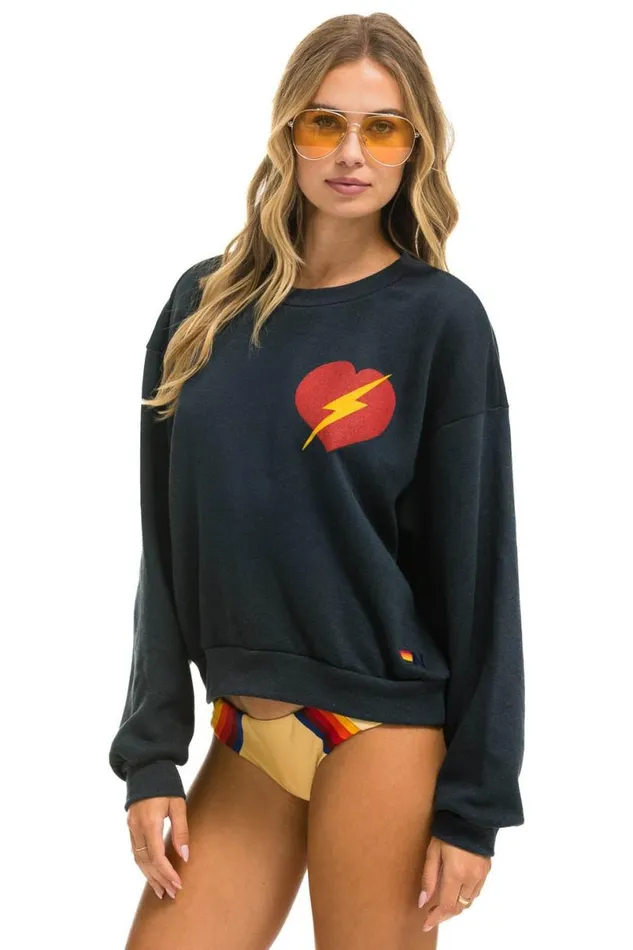 Bolt Heart Relaxed Crew Sweatshirt 8211 Charcoal WomenMen Aviator Nation Sweatshirts