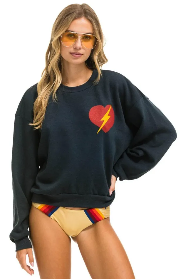 Bolt Heart Relaxed Crew Sweatshirt 8211 Charcoal WomenMen Aviator Nation Sweatshirts