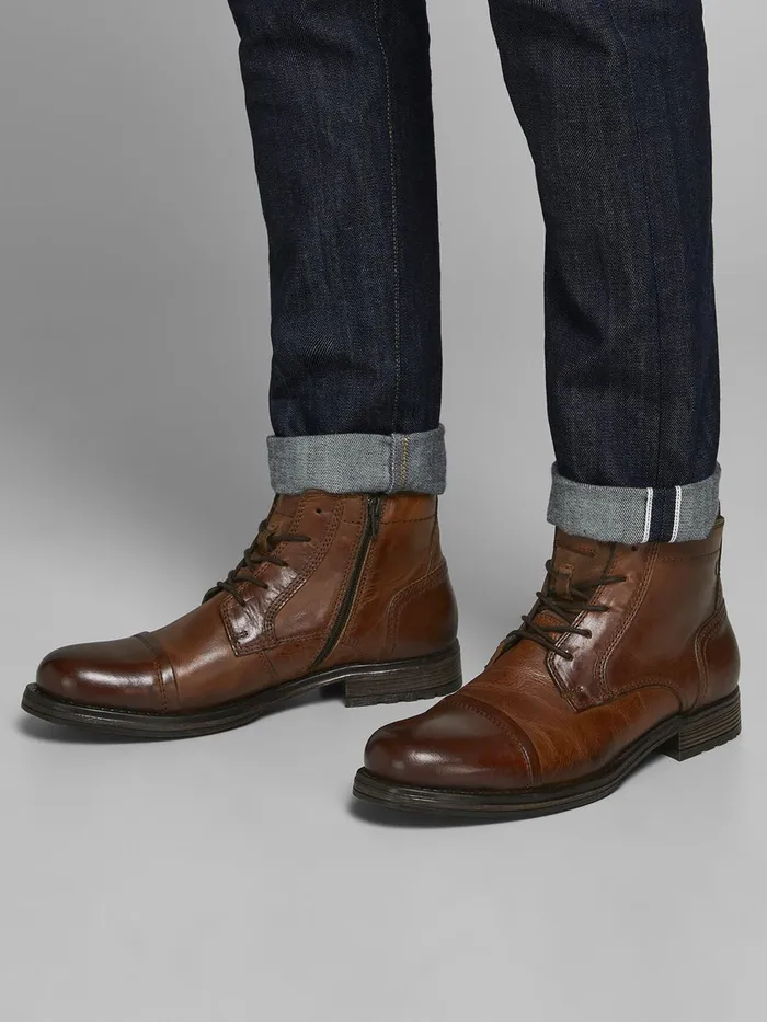 Boots JACK and JONES Mens LEATHER BOOTS Brown Cognac Gift Ideas