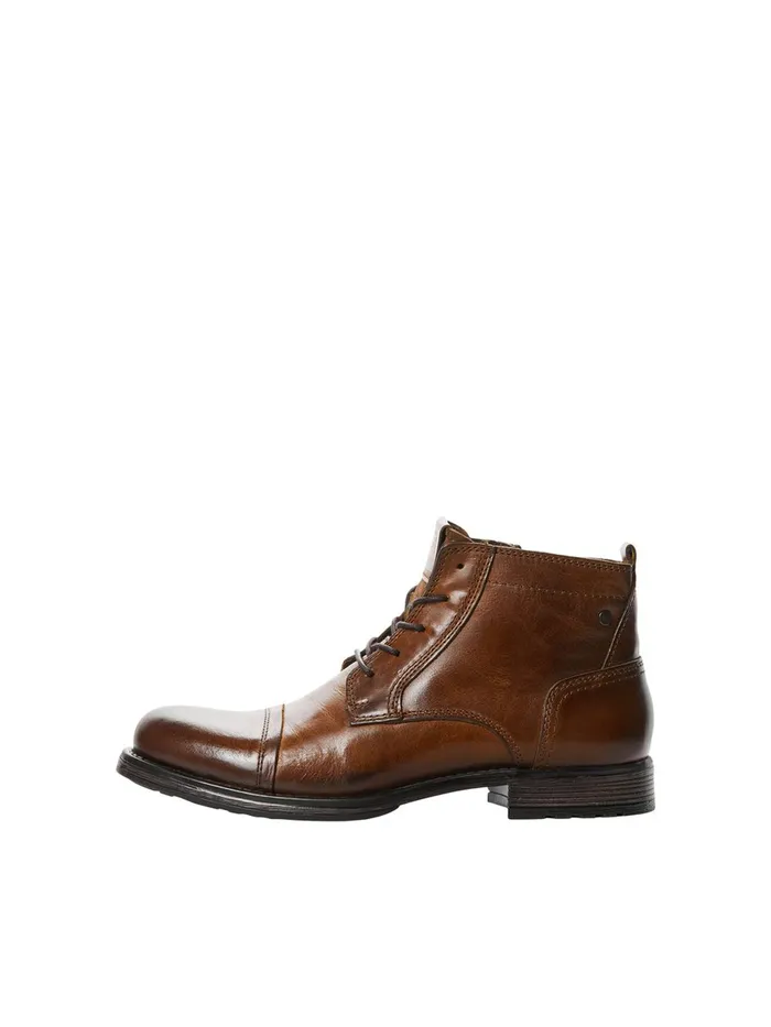 Boots JACK and JONES Mens LEATHER BOOTS Brown Cognac Gift Ideas
