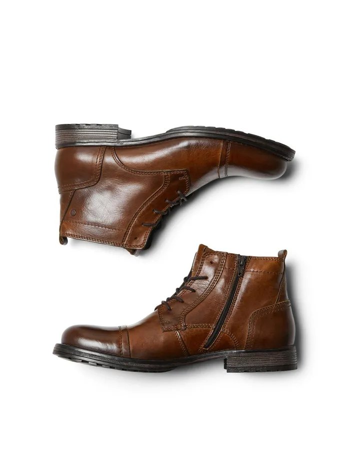 Boots JACK and JONES Mens LEATHER BOOTS Brown Cognac Gift Ideas