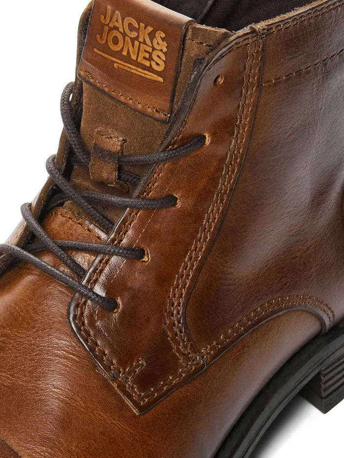 Boots JACK and JONES Mens LEATHER BOOTS Brown Cognac Gift Ideas