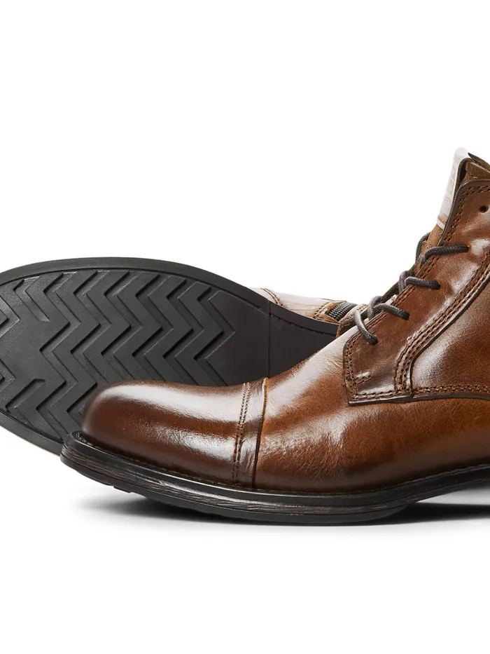 Boots JACK and JONES Mens LEATHER BOOTS Brown Cognac Gift Ideas