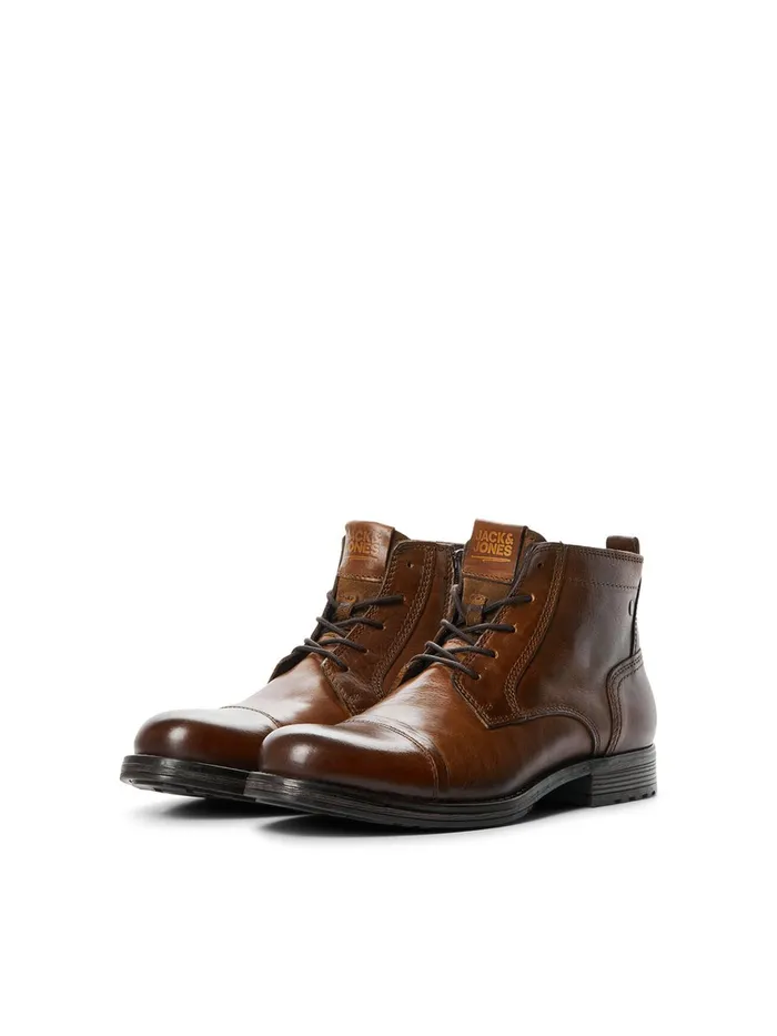Boots JACK and JONES Mens LEATHER BOOTS Brown Cognac Gift Ideas