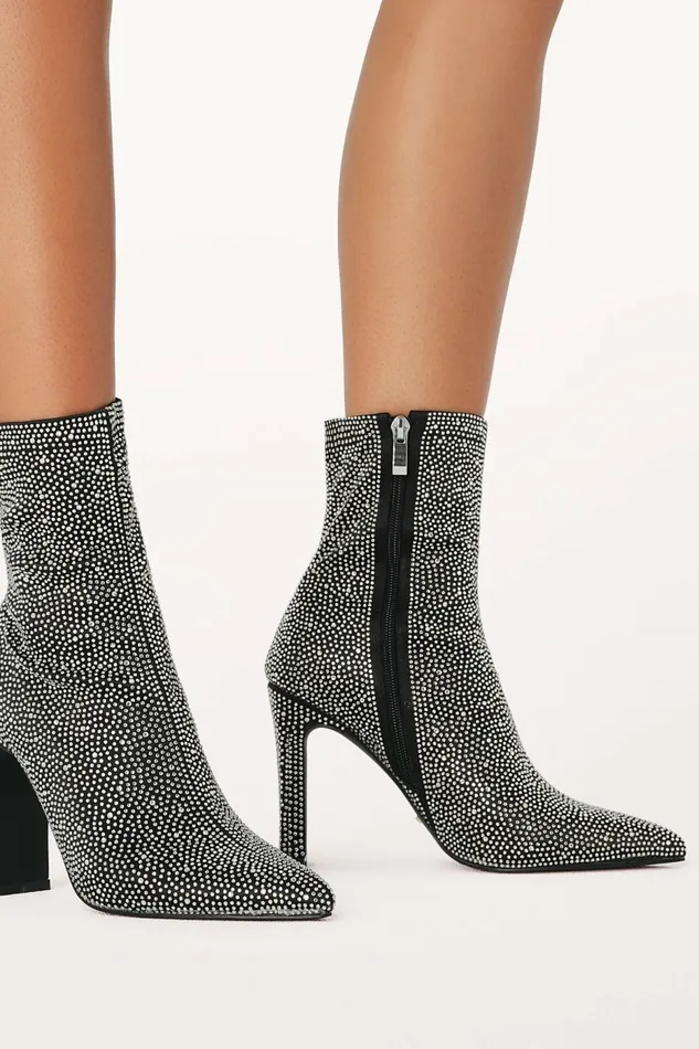 Boots Women Petal and Pup Brittany Ankle Boot Black Rhinestone