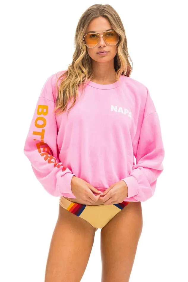 Bottlerock 2024 Crew Sweatshirt Relaxed 8211 Neon Pink Women Aviator Nation Tees
