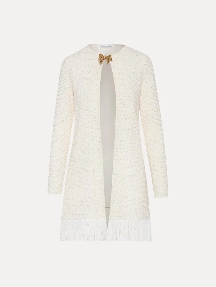 Bow Button Sequin Tweed Coat Ivory Gold Women Oscar De La Renta Jackets and Coats Bow Button Sequin Tweed Coat Ivory Gold Women Oscar De La Renta Jackets and Coats