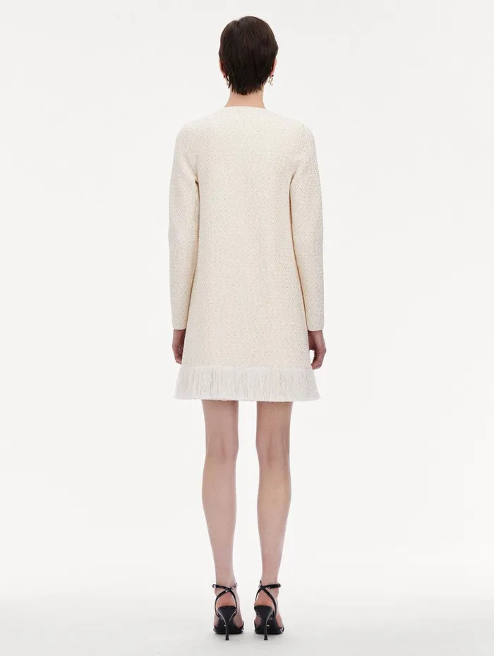 Bow Button Sequin Tweed Coat Ivory Gold Women Oscar De La Renta Jackets and Coats Bow Button Sequin Tweed Coat Ivory Gold Women Oscar De La Renta Jackets and Coats