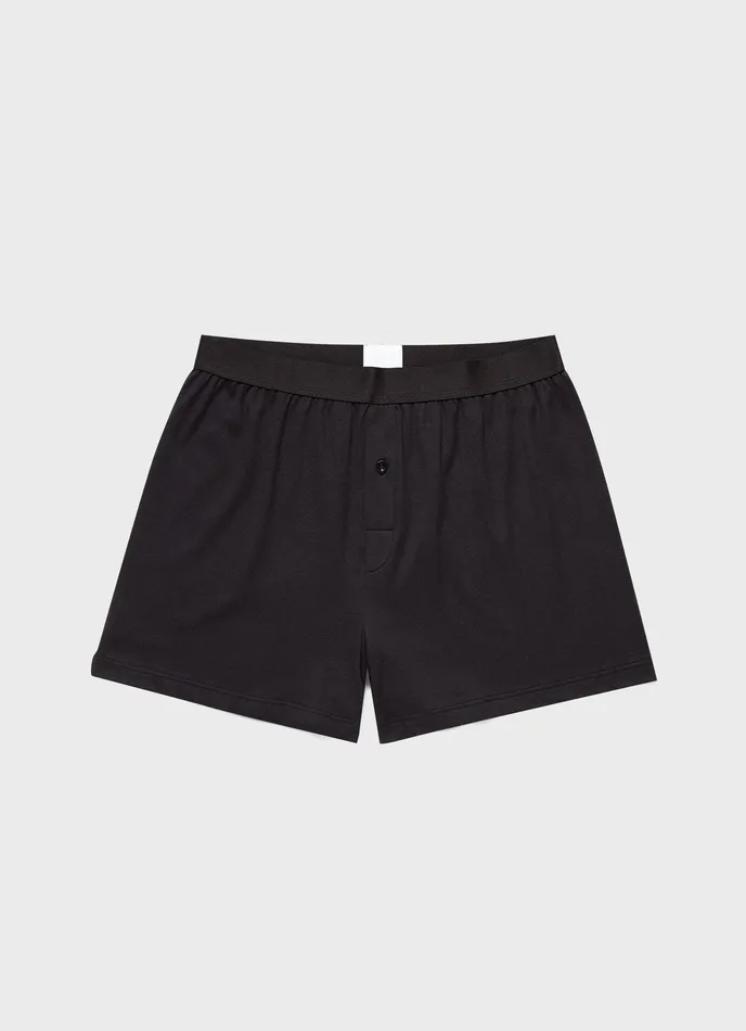 Boxer Shorts ussunspel Men Sea Island Cotton OneButton Boxer Shorts Black