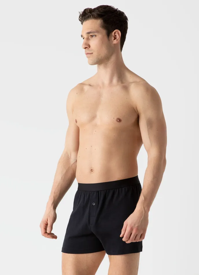 Boxer Shorts ussunspel Men Sea Island Cotton OneButton Boxer Shorts Black Boxer Shorts ussunspel Men Sea Island Cotton OneButton Boxer Shorts Black