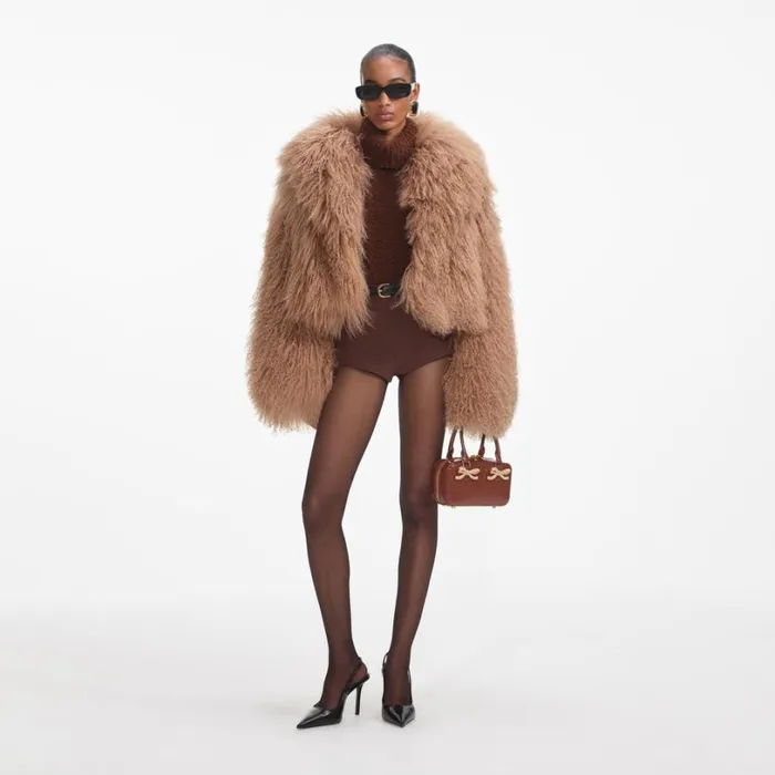 Brown Shearling Jacket Women Self Portrait Outerwear