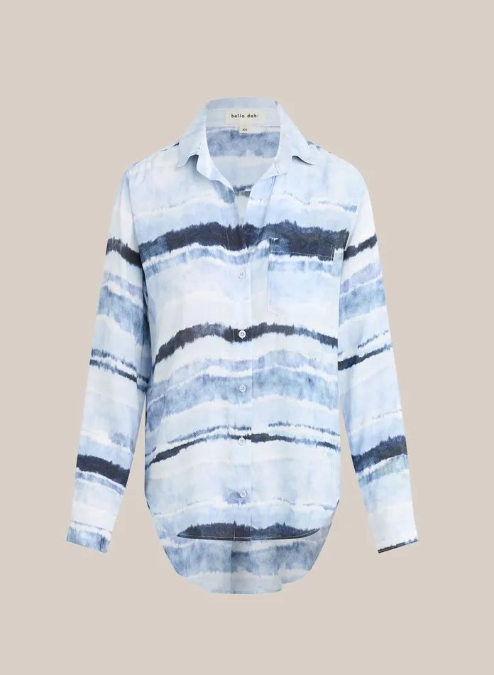 Button Down Women Bella Dahl Pocket Button Down 8211 Indigo Stripes Print