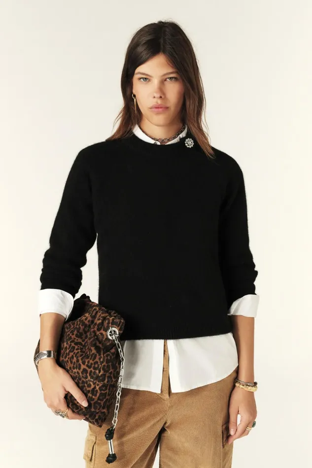 Buttoned Collar Sweater Doel Black Women Baandsh Sweaters and Cardigans