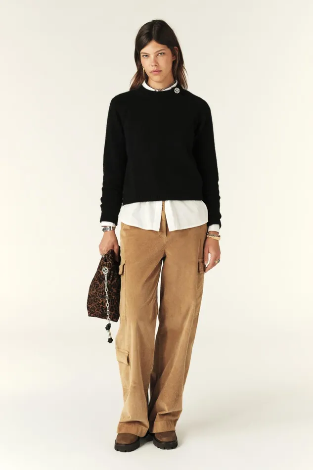 Buttoned Collar Sweater Doel Black Women Baandsh Sweaters and Cardigans