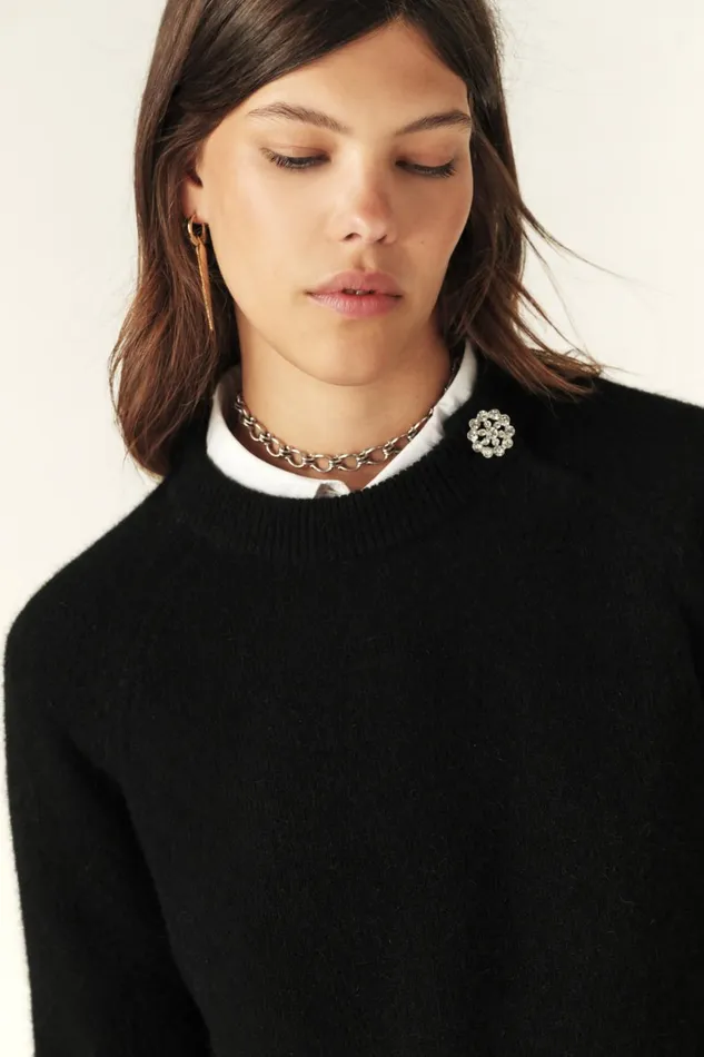Buttoned Collar Sweater Doel Black Women Baandsh Sweaters and Cardigans