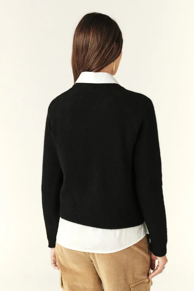 Buttoned Collar Sweater Doel Black Women Baandsh Sweaters and Cardigans