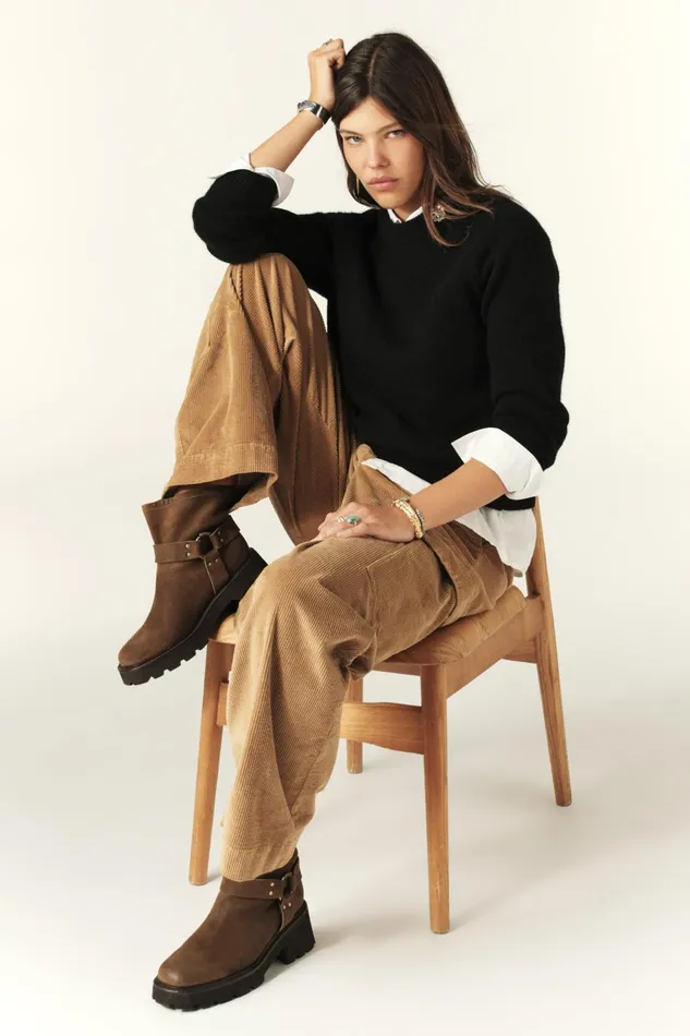 Buttoned Collar Sweater Doel Black Women Baandsh Sweaters and Cardigans