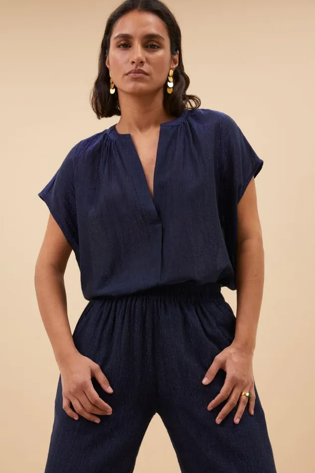 ByBar Blouses Vrouwelijk Amie Lurex Blouse Midnight ByBar Blouses Vrouwelijk Amie Lurex Blouse Midnight