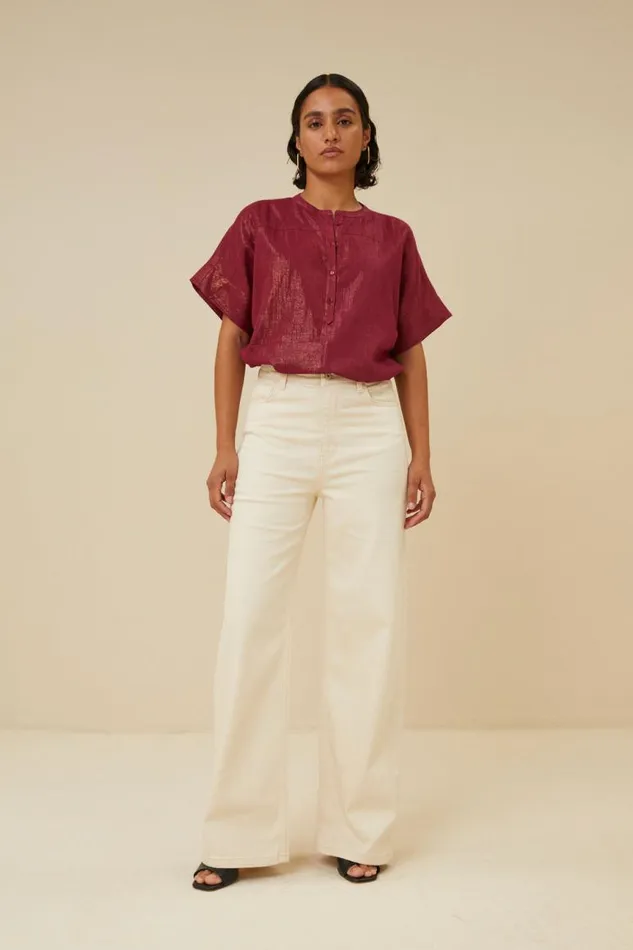 ByBar Blouses Vrouwelijk Bo Metallic Blouse Grenache