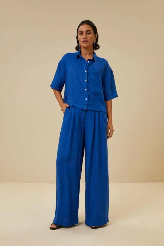 ByBar Blouses Vrouwelijk Cris Linen Blouse Kingsblue