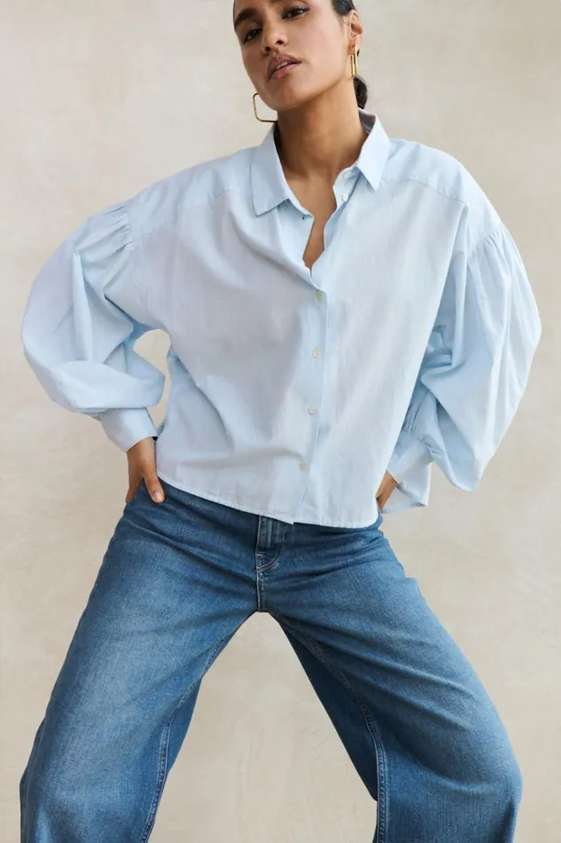 ByBar Blouses Vrouwelijk Sarah Short Chambray Blouse Light Blue
