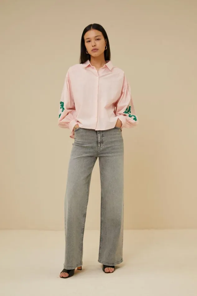 ByBar Blouses Vrouwelijk Sarah Short Chambray Blouse Light Pink