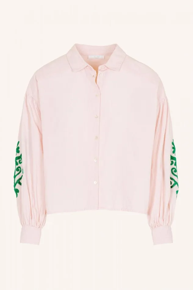 ByBar Blouses Vrouwelijk Sarah Short Chambray Blouse Light Pink ByBar Blouses Vrouwelijk Sarah Short Chambray Blouse Light Pink