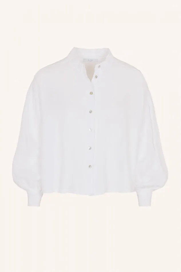 ByBar Blouses Vrouwelijk Sarah Short Linen Blouse Bright White ByBar Blouses Vrouwelijk Sarah Short Linen Blouse Bright White