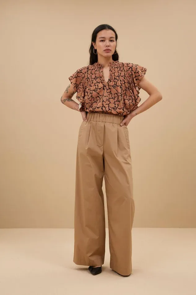 ByBar Broeken Vrouwelijk Benji Poplin Pants Camel