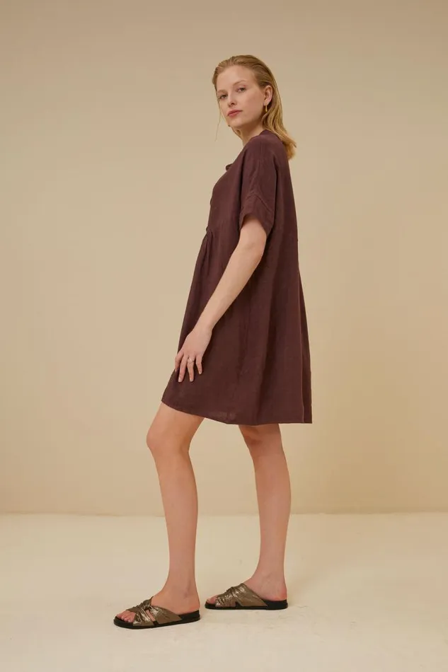ByBar Jurken Vrouwelijk Tais Linen Dress Huckleberry ByBar Jurken Vrouwelijk Tais Linen Dress Huckleberry