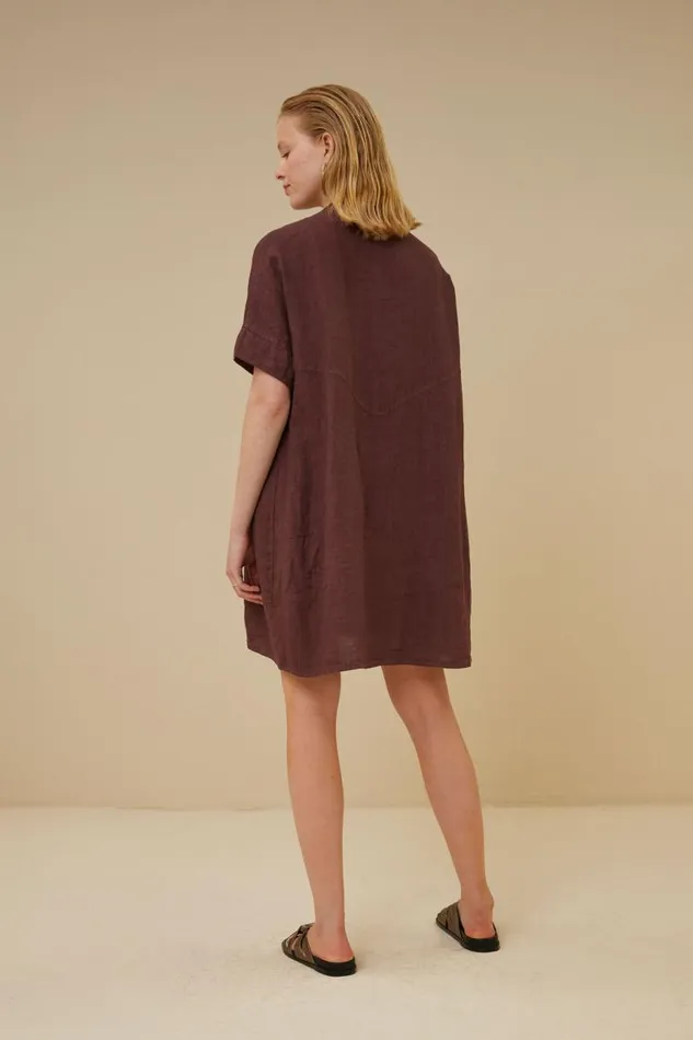 ByBar Jurken Vrouwelijk Tais Linen Dress Huckleberry ByBar Jurken Vrouwelijk Tais Linen Dress Huckleberry