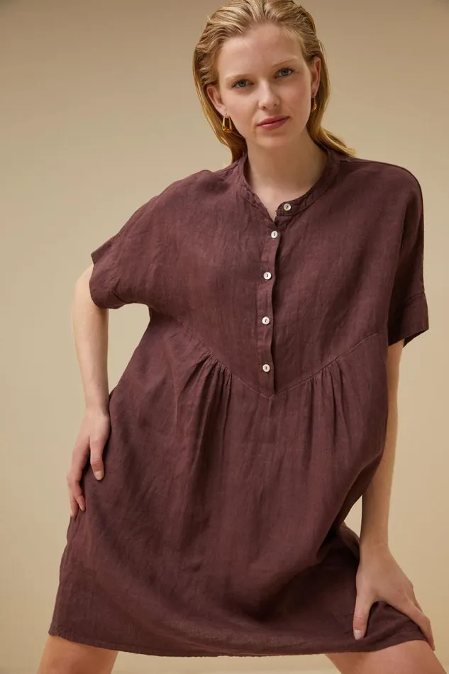 ByBar Jurken Vrouwelijk Tais Linen Dress Huckleberry ByBar Jurken Vrouwelijk Tais Linen Dress Huckleberry