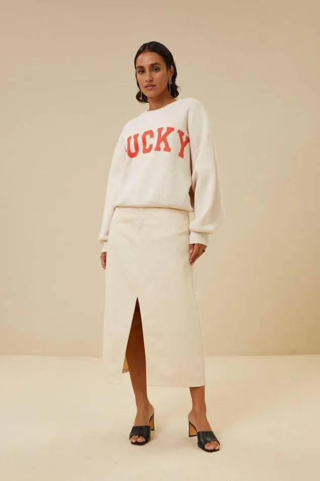 ByBar Rokken Vrouwelijk Elba Twill Skirt Raw White ByBar Rokken Vrouwelijk Elba Twill Skirt Raw White