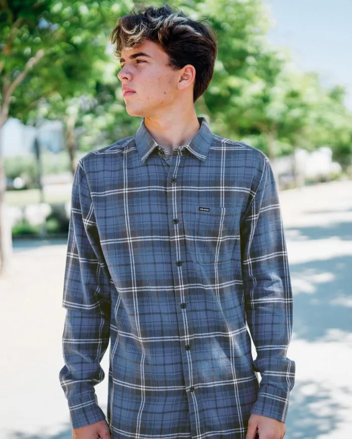 Caden Plaid Long Sleeve Shirt 8211 Blueberry Mens Volcom Shirts and Flannels