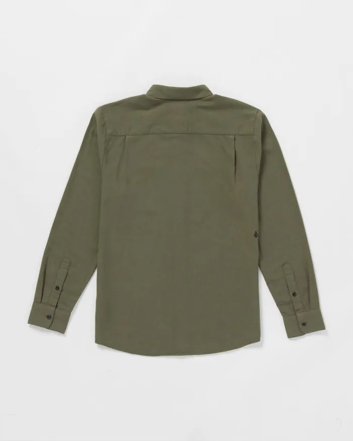 Caden Solid Long Sleeve Shirt 8211 Winter Moss Mens Volcom Shirts and Flannels