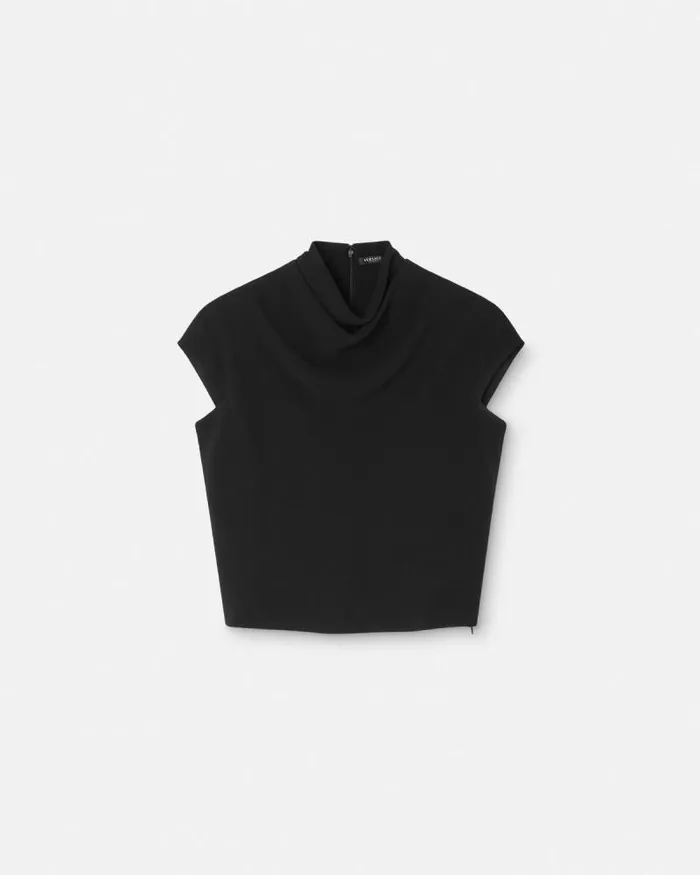 Cady DrapedNeck Top Black Women Versace Shirts and Tops