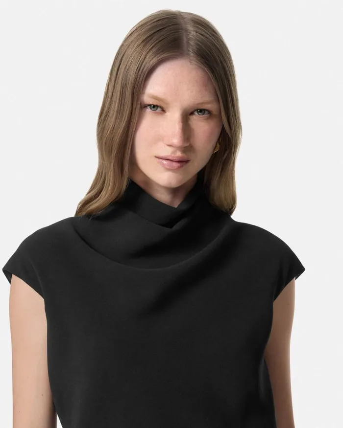 Cady DrapedNeck Top Black Women Versace Shirts and Tops