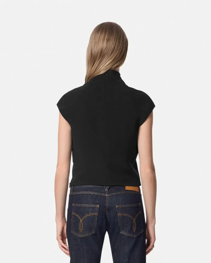 Cady DrapedNeck Top Black Women Versace Shirts and Tops