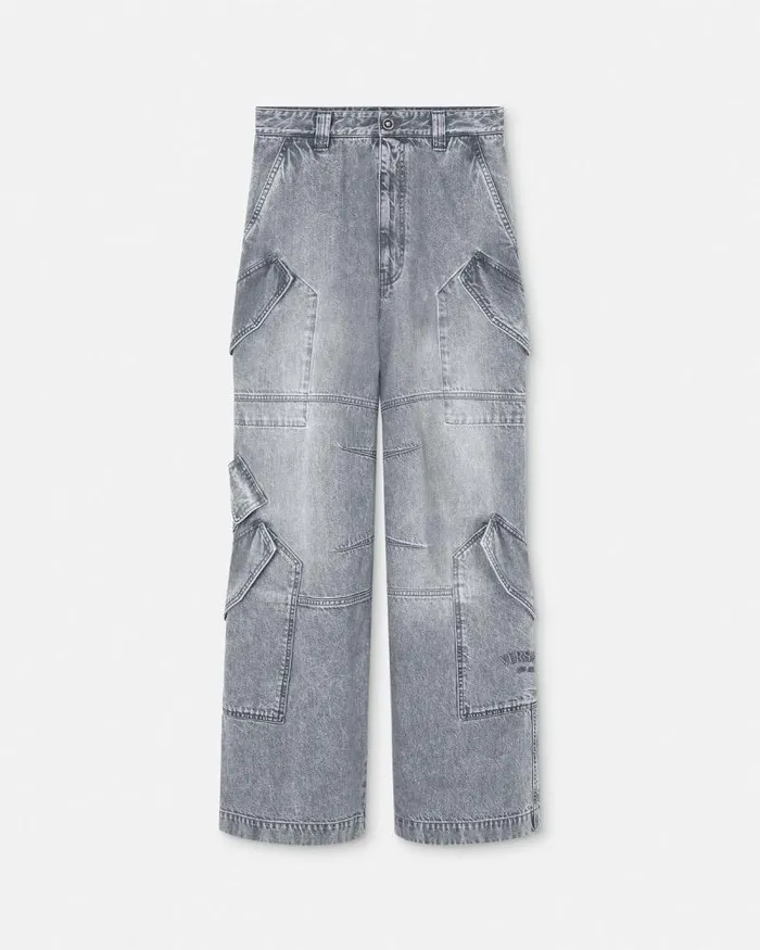 Cargo Jeans Gray Men Versace Pants and Shorts
