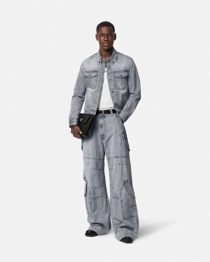 Cargo Jeans Gray Men Versace Pants and Shorts