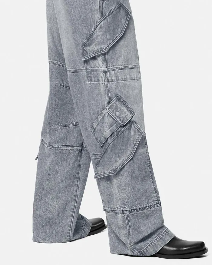 Cargo Jeans Gray Men Versace Pants and Shorts