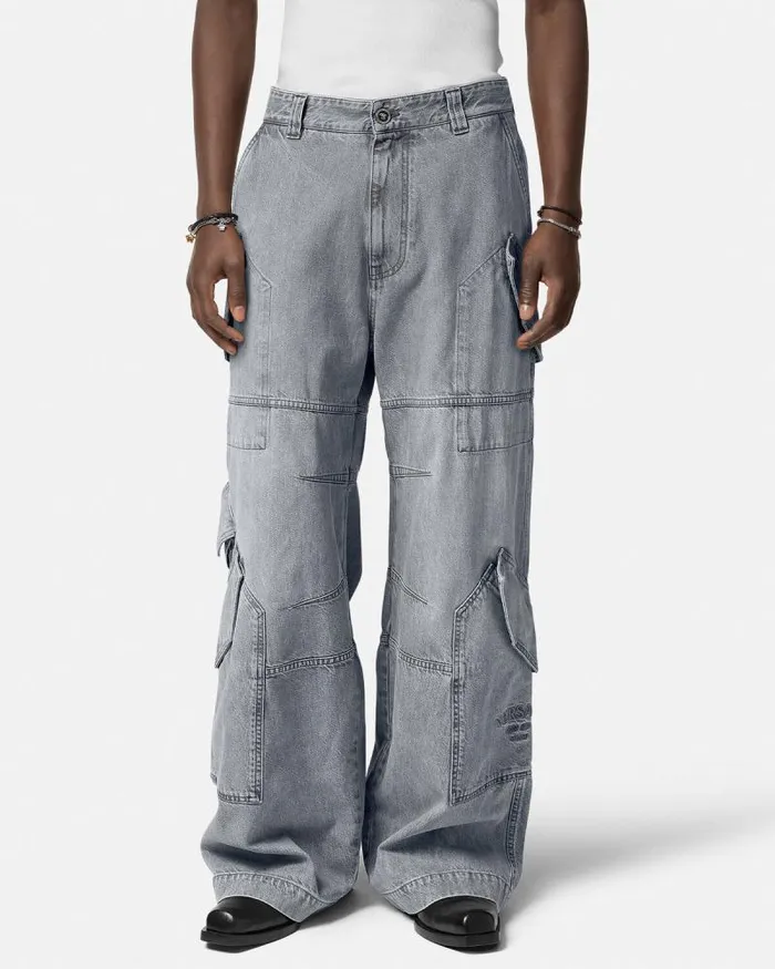 Cargo Jeans Gray Men Versace Pants and Shorts