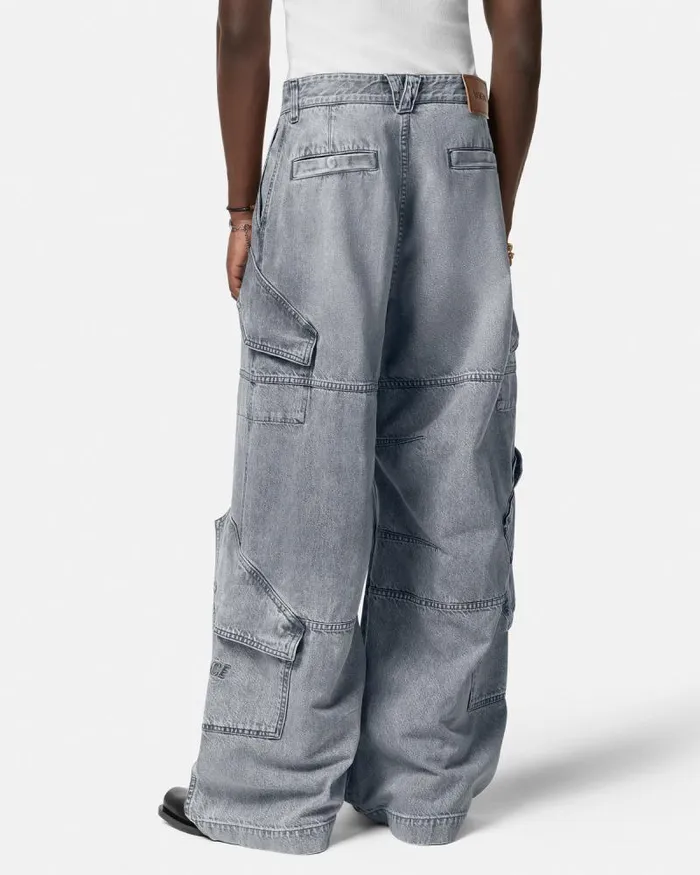 Cargo Jeans Gray Men Versace Pants and Shorts