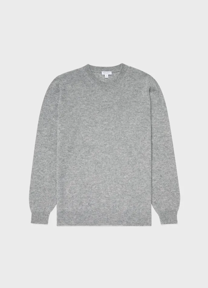 Cashmere Crew Neck Jumper Grey Melange Men SUNSPEL Knitwear