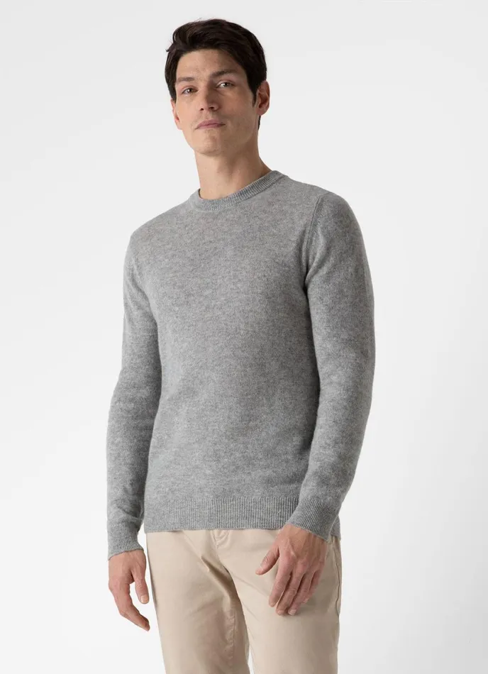 Cashmere Crew Neck Jumper Grey Melange Men SUNSPEL Knitwear