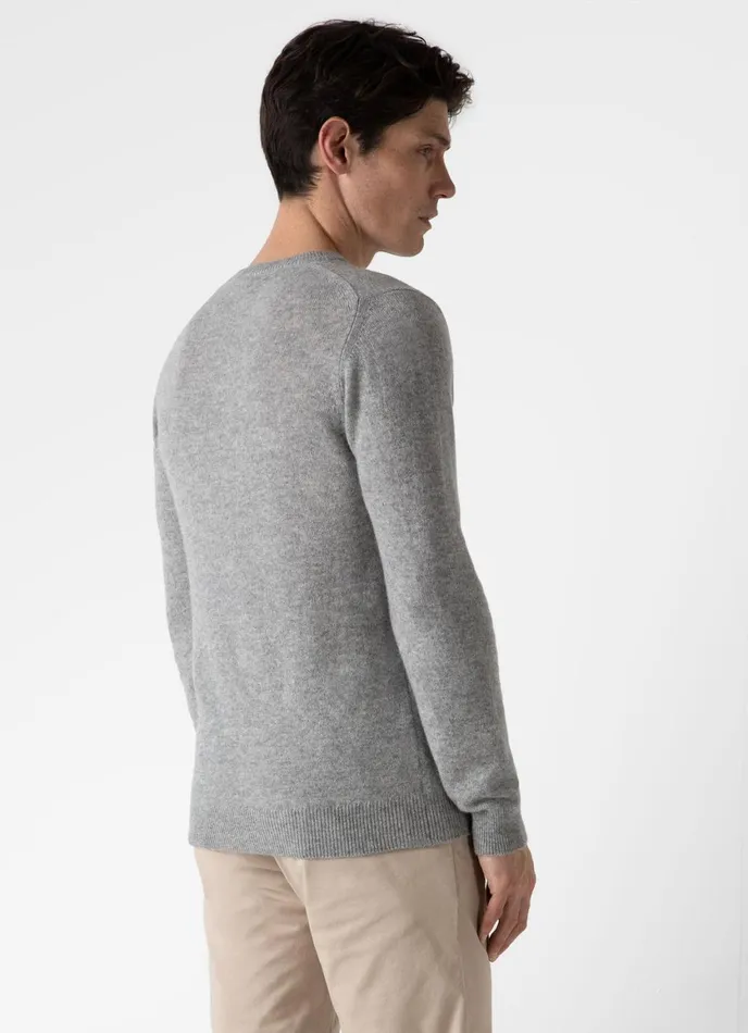 Cashmere Crew Neck Jumper Grey Melange Men SUNSPEL Knitwear